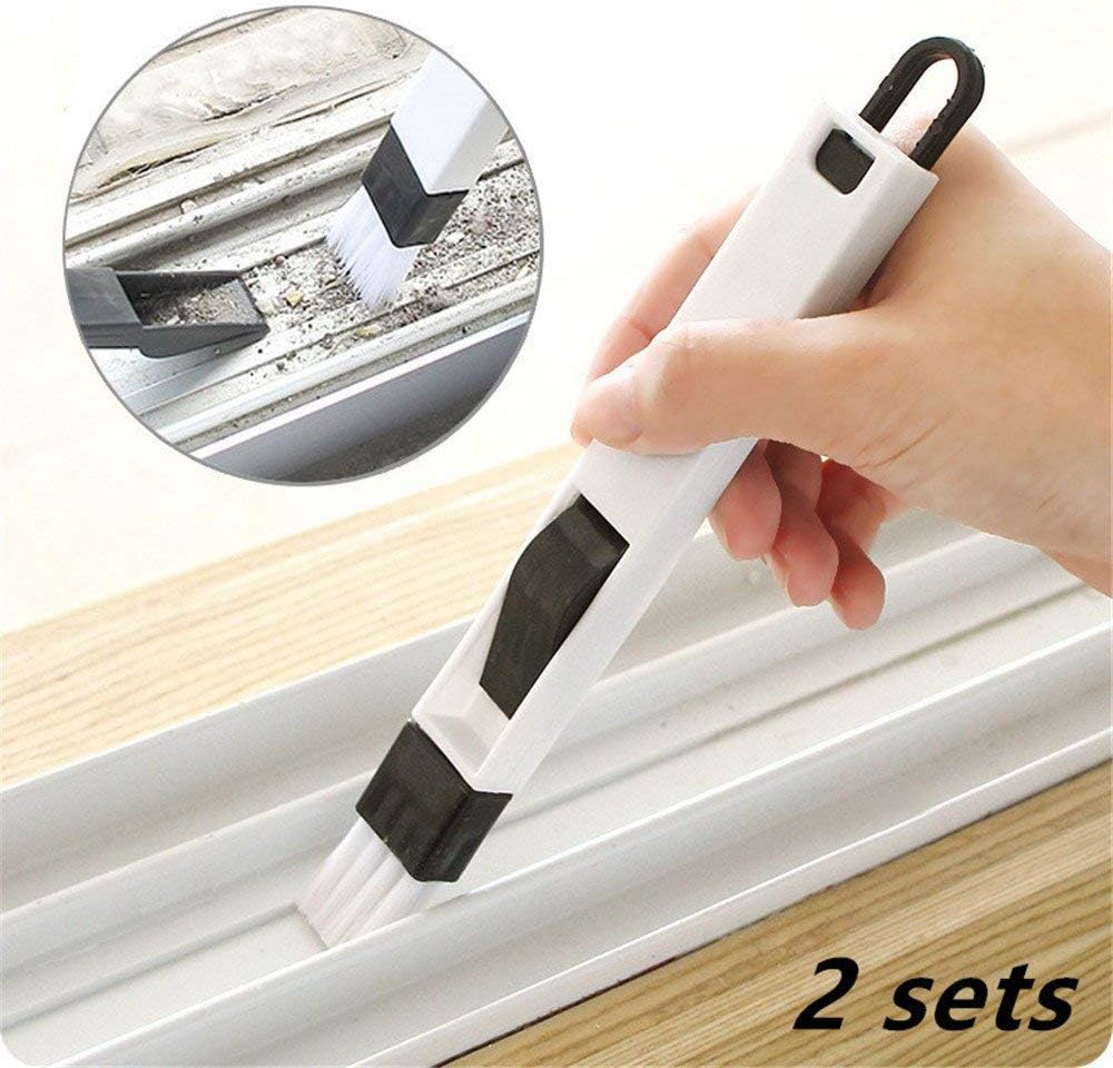 Zeagro 2-in-1 Multipurpose Window Groove Cleaning Brush with Dustpan 2 sets,Corner Household Keyboard Detachable Brush Cleaning Tool