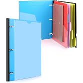 WOT I Telescoping Project Organizer, 1 Inch 3 Ring Binder, Blue | Clear Front Pocket / Tabbed Catalog Pocket / 5-Tab Pocket Dividers / 1 Plastic Binder Pocket