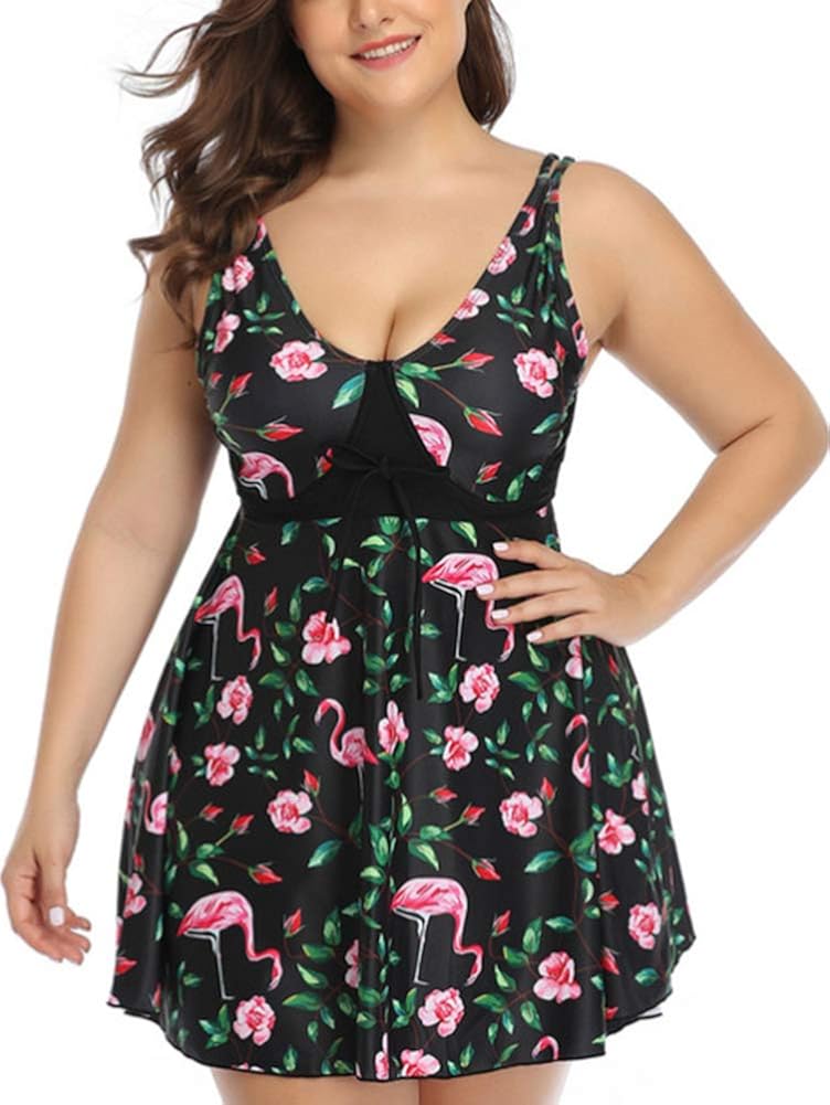 Buy QZUnique Women's PlusSize Skirted Swimsuit Floral Two Piece Tankini Swimwear Cover Up