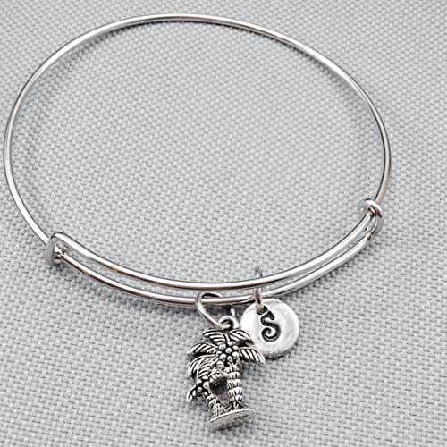 Palm tree bangle bracelet, tree bracelet, palm tree charm