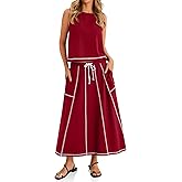 Cicy Bell Womens 2 Piece Outfits Cropped Sleeveless Tank Tops Lounge Sets High Waisted Drawstring Maxi Skirt Matching Sets