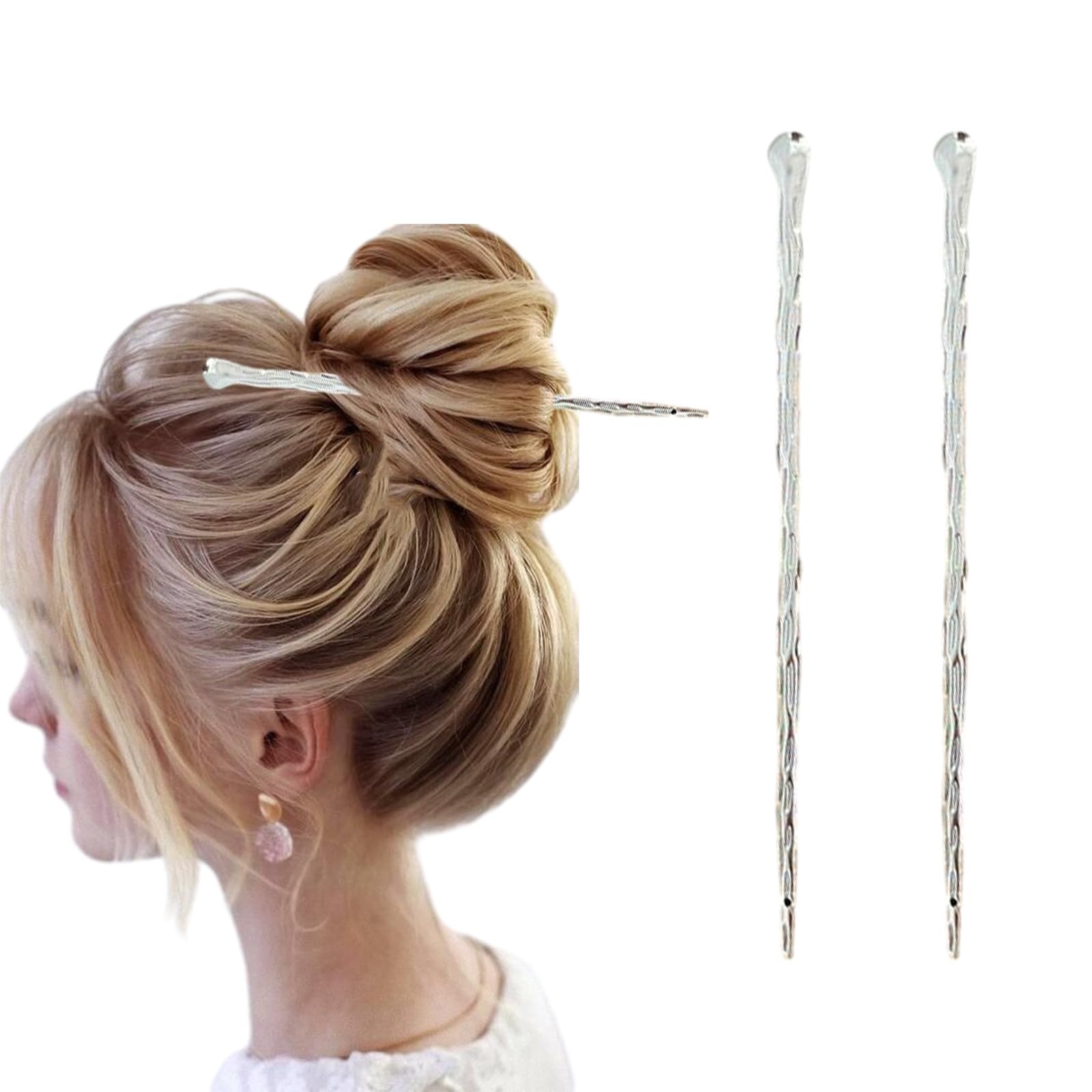 2PCS Alloy Hair Bun Chopsticks - Minimalist Hair Jewelry for Long Thick Hair