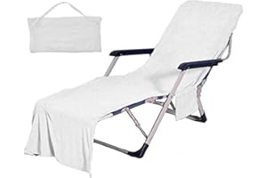 VOCOOL Chaise Lounge Pool Chair Cover Beach Towel Fitted Elastic Pocket Won't Slide 85" L x 30" W-White