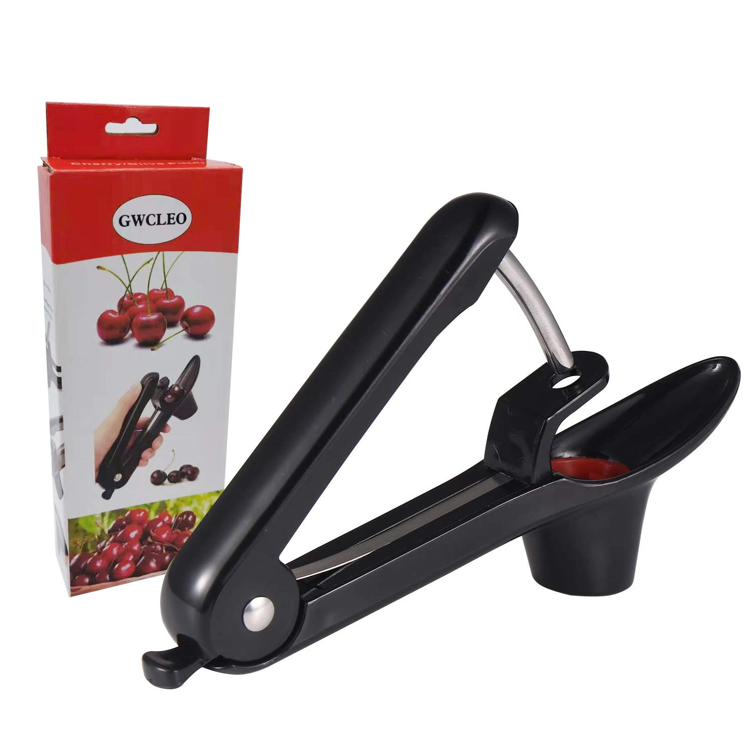 GWCLEO Cherry Pitter, Manual Olive Stoner with Stainless Steel Pitting Rod and Silicone Holder, Cherry Corer Perfect for Making Jam and Jelly(Black)