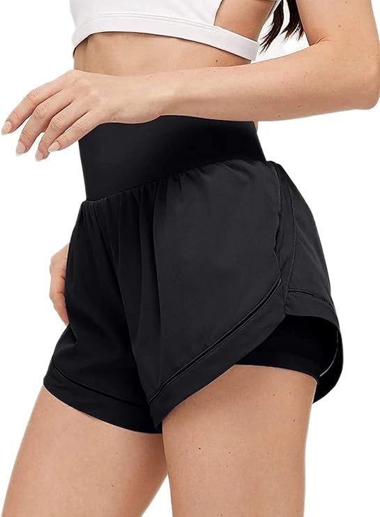 Womens QuickDry Running Shorts Sport Double Layer Active Shorts