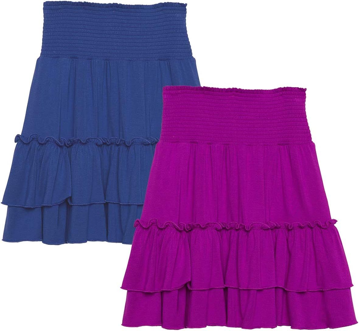 KIDPIK 2-Pack Smock Tiered Skirts - Knee Length Skirt for Girls 4 Years & Up - Comfy Modest Clothing - 2 Colors/Set: Clothing