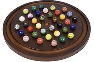 Medikaison Large Solitaire Game Handmade Solid Wooden Marble Board Game Set with 36 Natural Marble Marbles Classic Thick Round Board Games for Adults Game Night (Walnut, Medium)