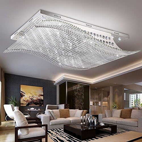 JJ Modern LED Ceiling lamp Modern and Minimalist led Rectangular Crystal Ceiling lamp Atmospheric Study Lamps Character Dining Lamps L65*W48*H17CM,220v-240v [Energy Class A+++]