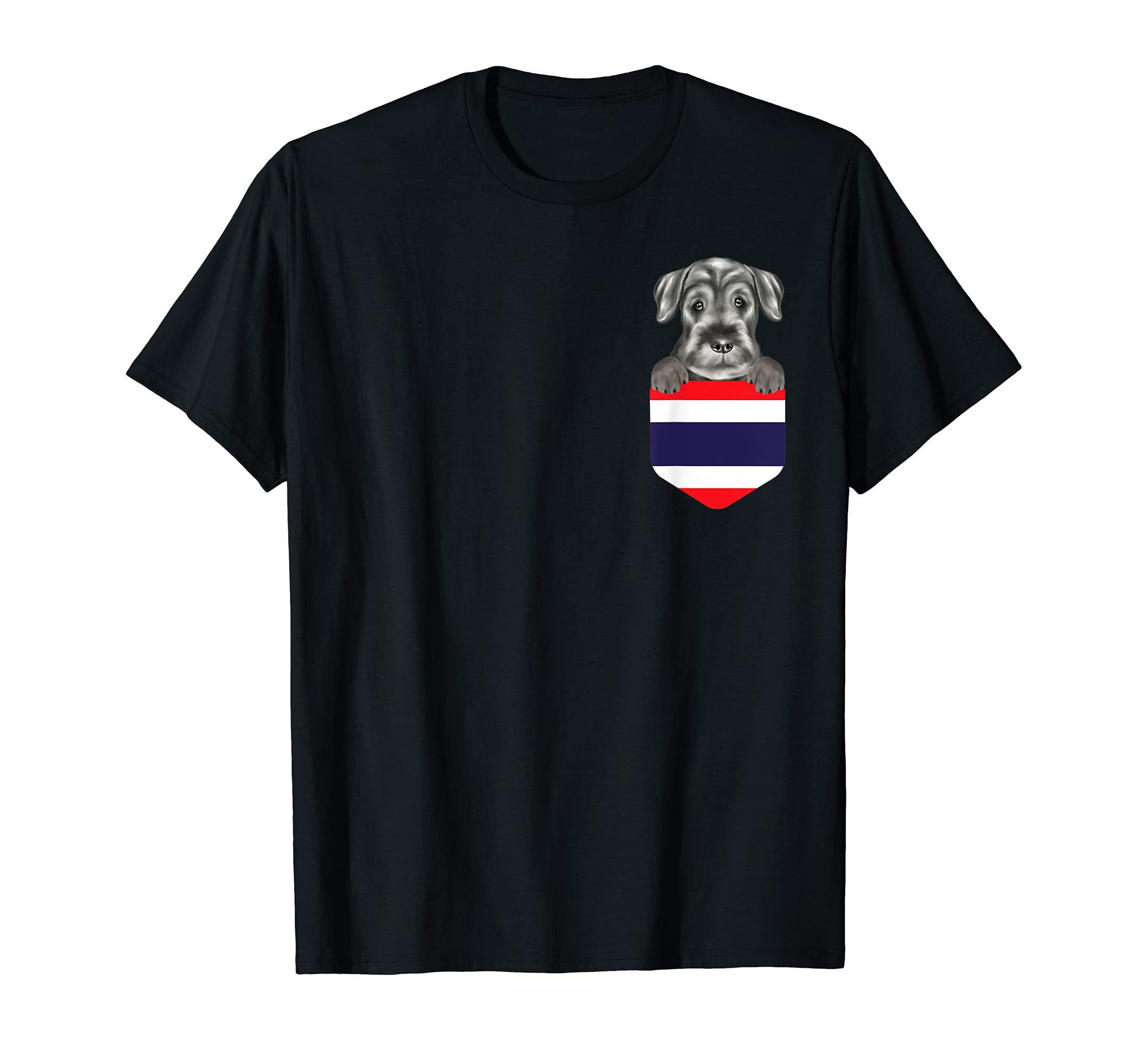 Thailand Flag Standard Schnauzer Dog In Pocket T-Shirt