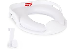 Fisher-Price™ Ready & Steady Potty Seat – Deluxe Soft Padded Potty Ring with Handles, Splash Guard, and Storage Hook for Toddlers Potty Training, White