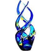 Mysphex Blown Cobalt Blue Art Glass Sculpture | Glass Figurine Decor for Home, Office & Garden| All-Weather Spiral Design Modern Abstract Ornament