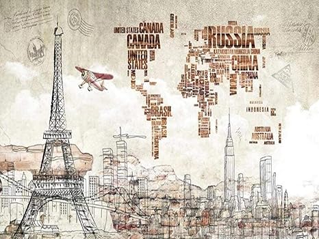 Amazon Qqyyyt ウォールアートポスター 3dマップノスタルジックレトロ3d壁紙壁画ポスター壁装飾絵画 壁紙