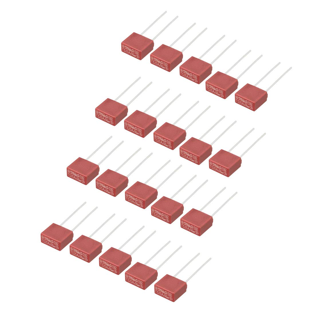 sourcing map 20Pcs DIP Mounted Miniature Square Slow Blow Micro Fuse T3.15A 3.15A 250V Red
