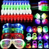 60 Pieces LED Light Up Toys Glow in the Dark Party Supplies for Kids, Party Favors Set Includes 40 LED Finger Lights, 12 LED Flashing Bumpy Rings , 4 Flashing Slotted Shades Glasses, 4 LED Glow Rings
