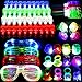 60 Pieces LED Light Up Toys Glow in the Dark Party Supplies for Kids, Party Favors Set Includes 40 LED Finger Lights, 12 LED Flashing Bumpy Rings , 4 Flashing Slotted Shades Glasses, 4 LED Glow Rings