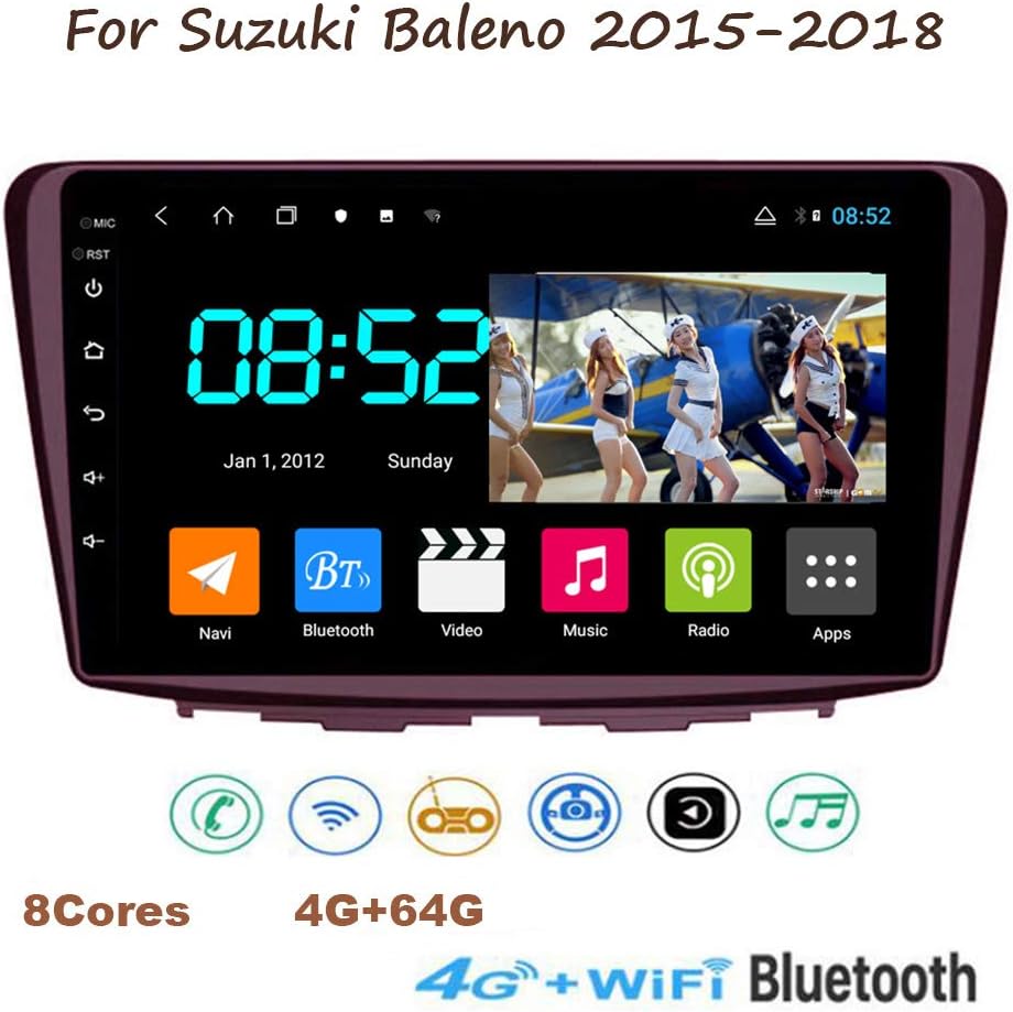 Yuahwyehe Android Car Stereo 9 Inch Android 9.0 HD Touchscreen GPS Navigation for Suzuki Baleno 2015-2018 Bluetooth Support 4G WiFi Screen,WiFi,BT,Mirror Link,Radio Tuner,8cores,WiFi 2G+32G