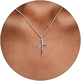 M SHUYUN Silver Cross Necklace for Women, Handcrafted S925 Sterling Silver, 18K Gold, White Gold, or Cubic Zirconia Set Design, Dainty Cross Pendant Necklace Gift for Women Girls