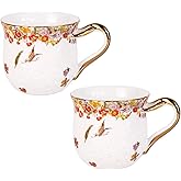 KAMMAK Coffee Mugs Ceramic Novelty Cups 16oz Porcelain Tea Cups Set of 2 Large Cappuccino Mugs with Handle Espresso Mug for Hot Cocoa, Latte, Breakfast Cereal, Americano (Flower)