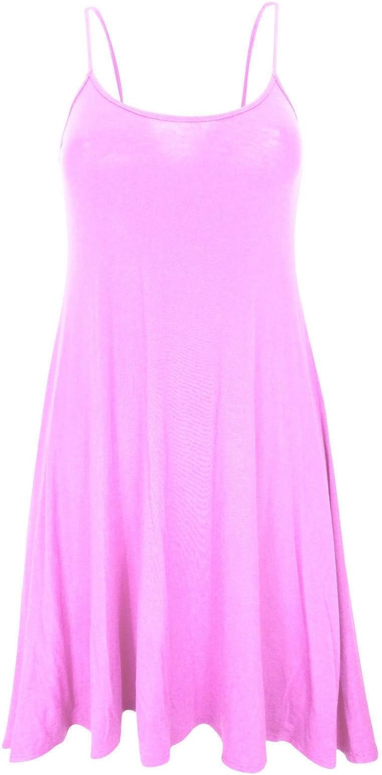 Women Celebrity Camisole Cami Sleeveless Flared Swing Strappy Vest Dress Ladies Top Size 8-22 (XL 16-18, Baby Pink)