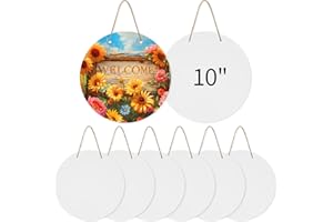 PYD Life 8 Pack Sublimation Door Hanger Blanks 10" White Aluminum Round Unfinished Sign, Metal Wall Hanging Ornaments Blanks with Rope for Heat Press Machine Printing