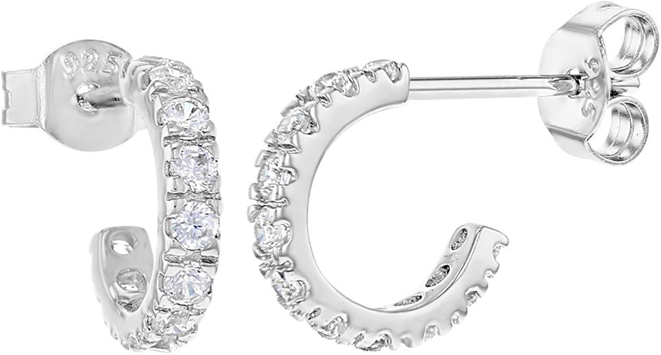 Amazon Com 925 Sterling Silver Clear Cz Small Half Hoop