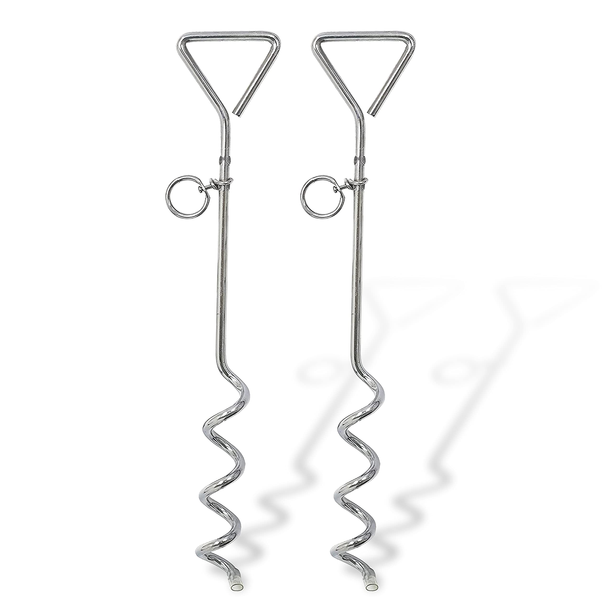 2x 16" Heavy Duty Steel Spiral Dog Stake Ground Spike Anchor for Dog Tether Tie Out Cable, Outdoor Camping, Stainless Steel (Silver, 2x 40cm)