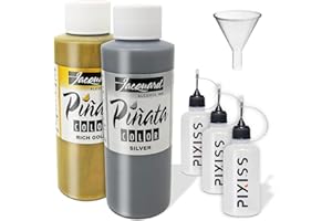 GRANDPRODUCTS ART BUNDLES Jacquard Pinata Metals Bundle - Silver and Rich Gold Colors (4-Ounce Bottles), 3 Pixiss 20ml Needle Tip Applicator and Refill Bottles and 1.5 inch Funnel Bundle for Yupo and Resin