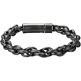 LaSua Mens Bracelet Stainless Steel Twisted Rope Chain Link Bracelets for Men Braided Bracelet Black Silver Gunmetal 7.5-9 Inch Valentines Day Gifts for Him Mens Jewelry