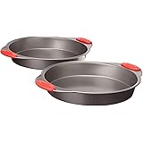 Amazon Basics Non-Stick, Round Cake Pan, 9-Inch, Gray with Red Grips, 2-Pack
