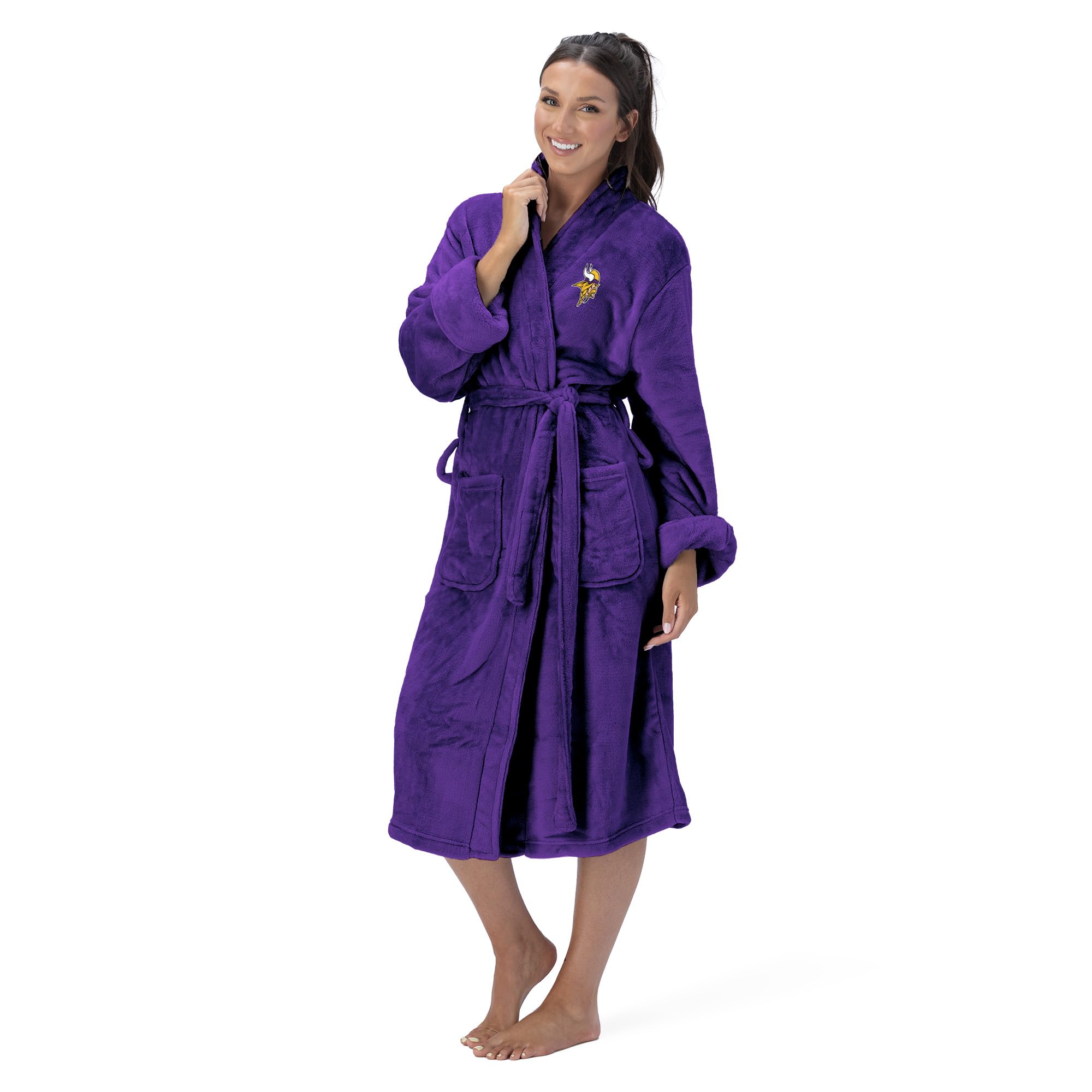 NFL Minnesota Vikings Adult Unisex Silk Touch Bathrobe, Small/Medium, Purple, Officially Licensed Loungewear, Soft Plush Polyester Image