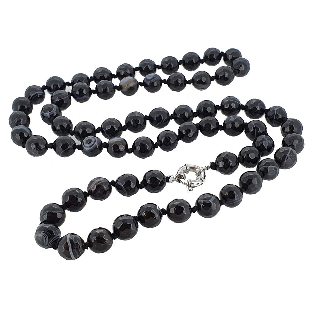 Treasure Bay Women's 12mm Natural Gemstone Necklace 90cm Long Beaded Necklace for Women (BLACK)