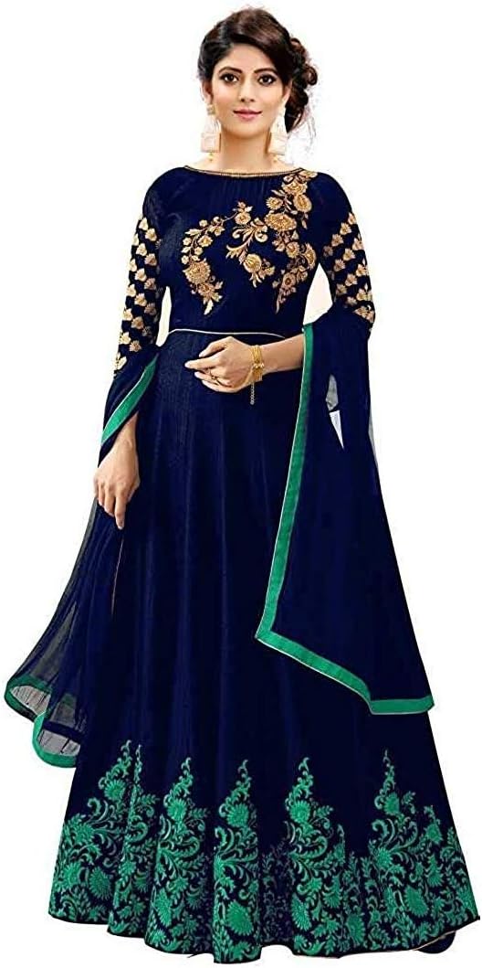 INFOTECH Women's Banglori Silk Anarkali GOWN SEMI-STICHED.