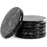 Marble Coasters Black 3.5 Inch Round Handmade Drink Coaster for Tabletop & Coffee Table Decor, Ideal Coaster Set of 6 for Drink, Marble Coaster for Desk Accessories