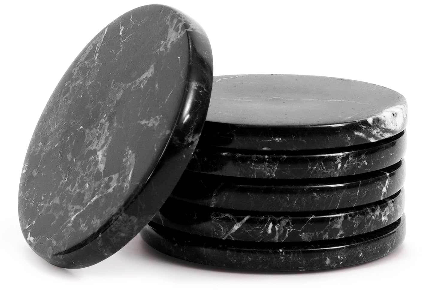 Radicaln Marble Coaster Plates Round 3.5" Inches Black Handmade Coaster Set for Dining Table - Coasters Holder for Wine Glasses, Cup Holder & Coffee bar Accessories — image 1