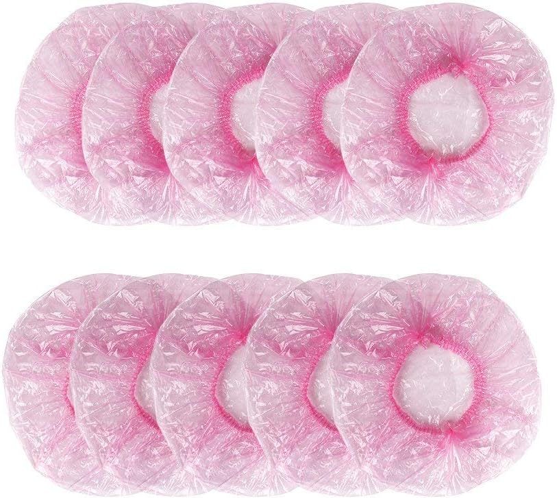 Disposable Shower Caps, Pack of 100 Plastic Bath Cap Waterproof Hair Processing Caps Spa Salon Hotel Home Travel Elastic Hat, Pink