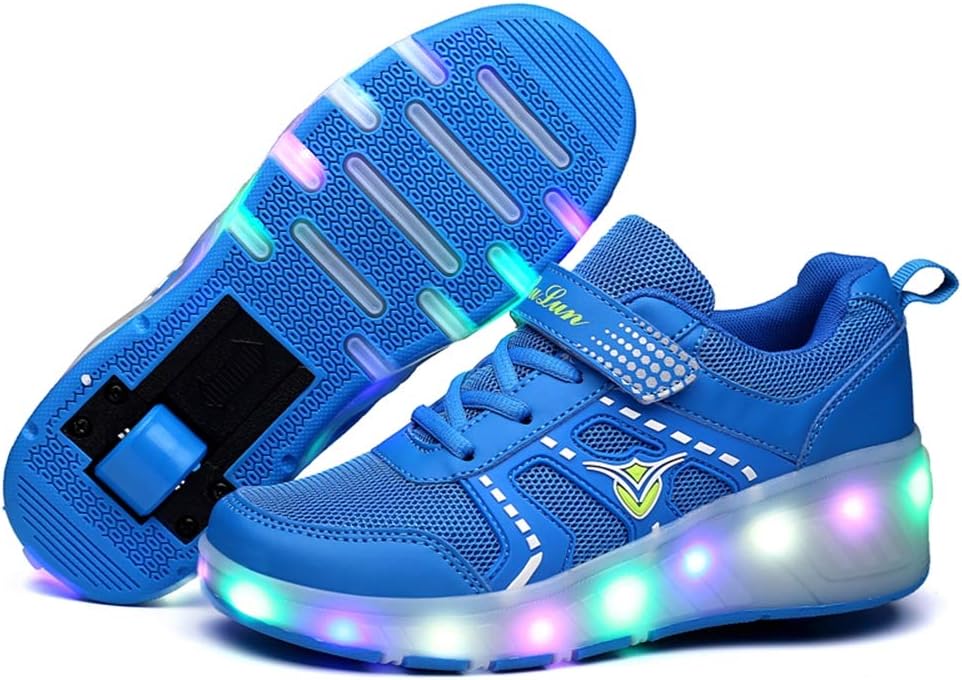 ADMLZQQ Kids Led Roller Shoes Single Wheels Retractable Skateboarding Vibration Illuminate Outdoor Unisex Pulley Shoes Gymnastic Sneakers