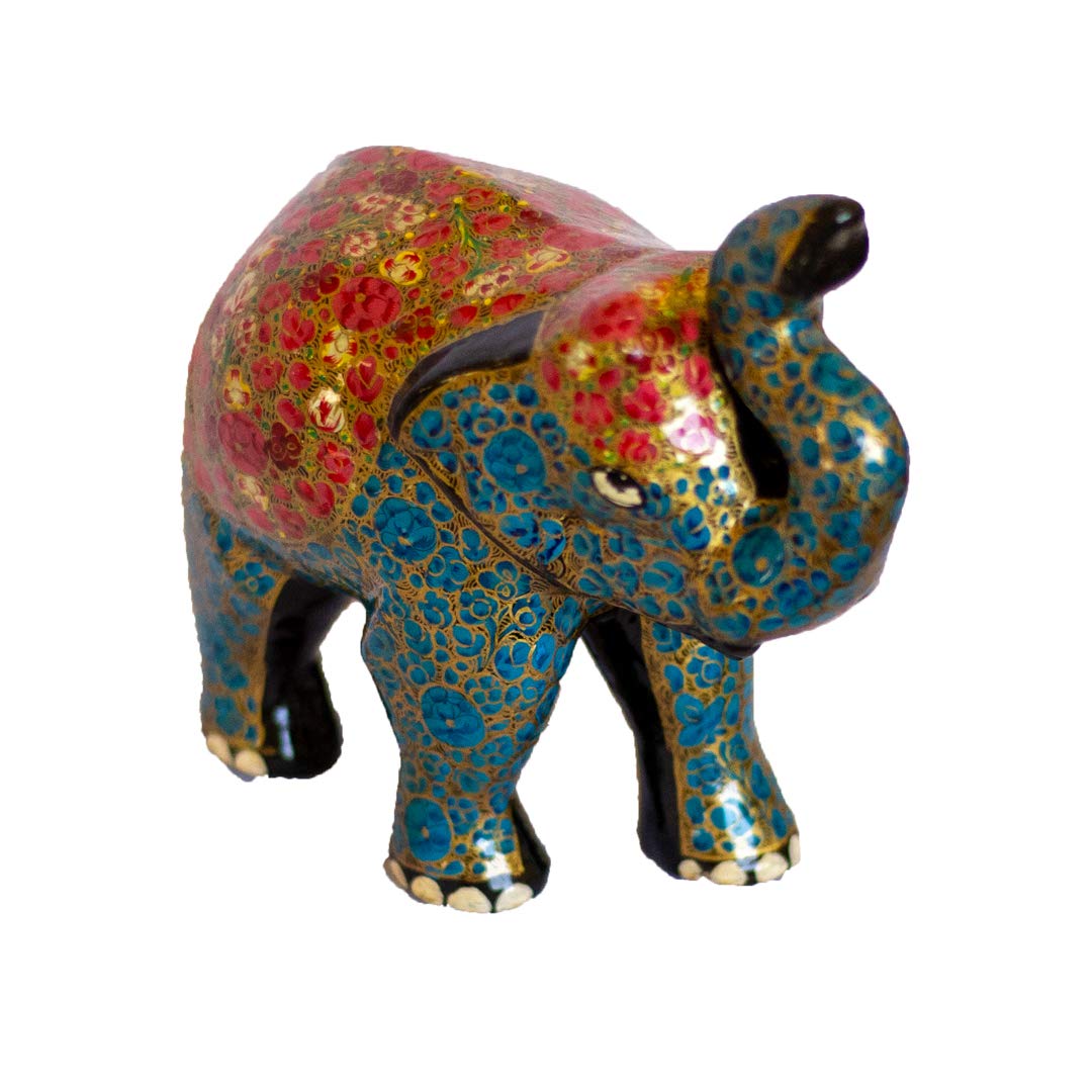 Blue Red Flowered Kashmiri Paper Mache Elephant Amazon In Home Kitchen