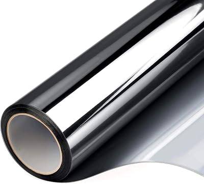 FILMGOO Window Film Privacy One Way Mirror 44.5x200CM Black Silver Non Adhesive