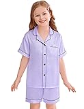 SWOMOG Kids Silky Satin Pajamas Set Girls Boys