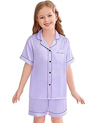 SWOMOG Kids Silky Satin Pajamas Set Girls Boys