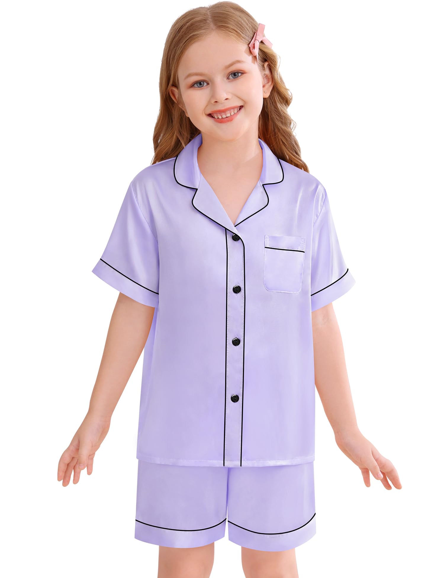 SWOMOG Kids Silky Satin Pajamas Set Girls Boys