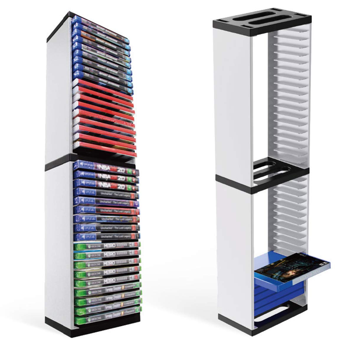 Haokaini Game Disc Holder Video Game Storage Tower Bracket Rack 36 Games Disc Holder Storage Shelf Disc Console Host Controller for PS5 Game Discs Switch Disc