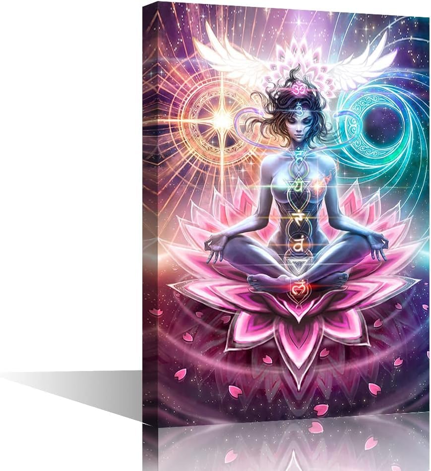 Indian Seven Chakra Meditation Canvas Wall Art Prints Colorful Buddha Hanging Poster Yoga Studio Room Decor Inner Peace Reiki Wall Art Spiritual Healing Gift for Family Friend 8" x 12"