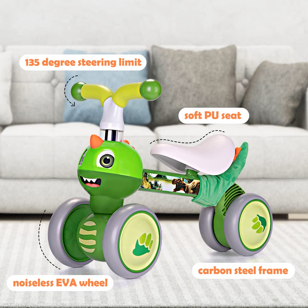 YGJT Baby Balance Bike Toys for 1 Year Old Boys Girls, 10-36 Months Toddler Bike, Non-Pedal 4 Silent Wheels Riding Toys Indoor Outdoor, First Birthday Gifts, Kids Pre-School First Bike Dinosaur