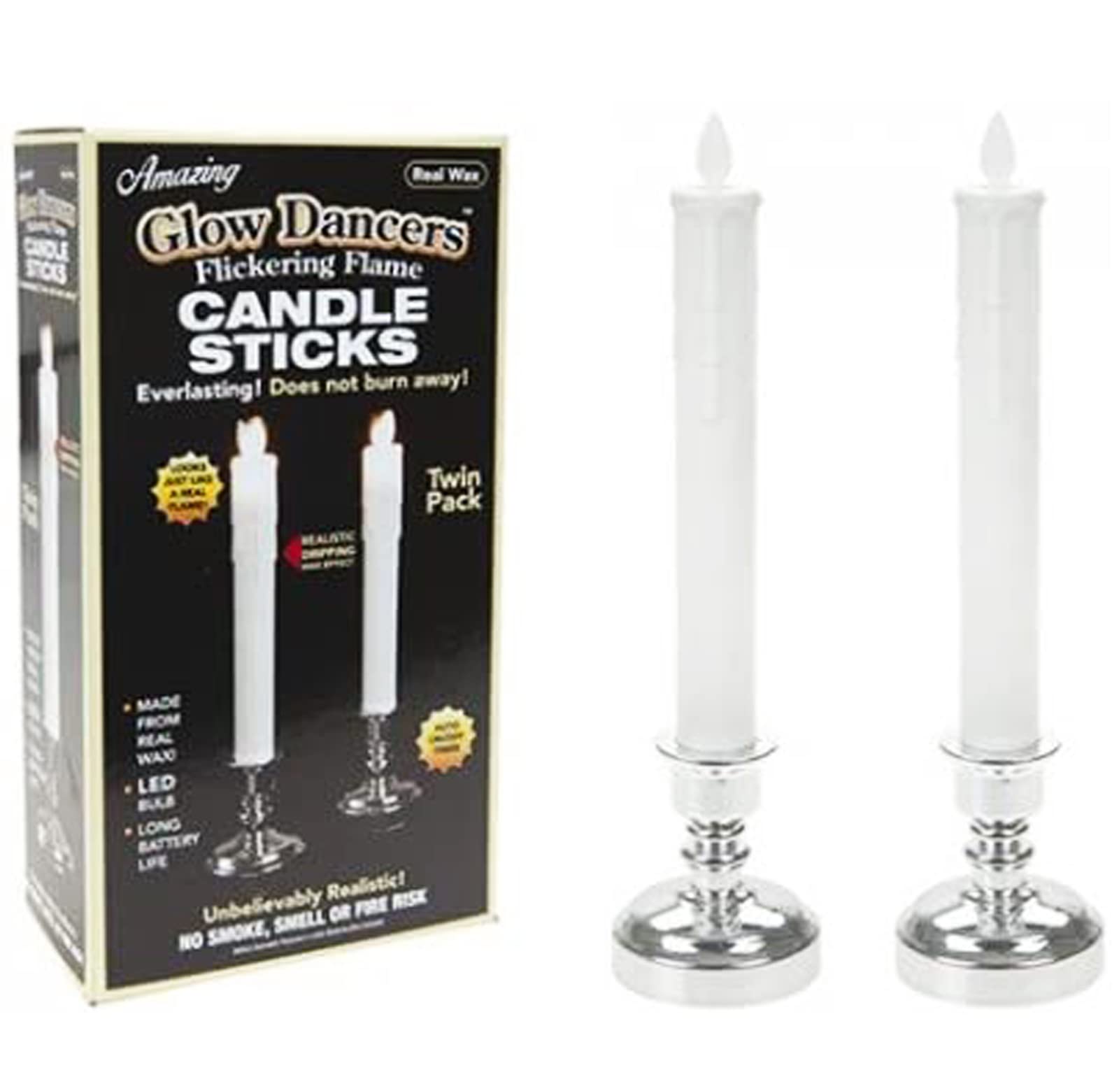 PMS 2PC REALITY DANCING WAX IVORY DRIP CANDLE W/HOLDER 2X25C