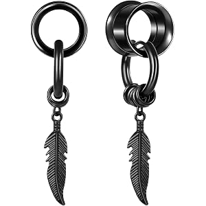 Aienid 2 Pcs Stainless Steel Dangle Gauges, 6mm-20mm Ear Tunnels Plugs Expander Plugs Stretcher Piercing Body Jewelry for Men