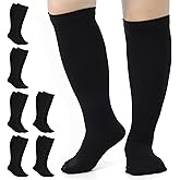 Oqqlin 6 Pcs Wide Calf Compression Socks, 2XL Black Plus Size Compression Socks for Women, Men Nylon Plus Size Knee High Sock for Daily, Sports, Travel