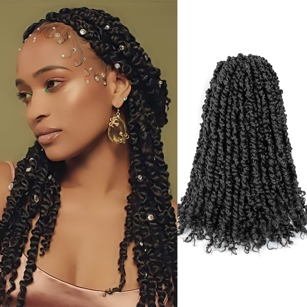 Passion Twist Crochet Hair 14 inch Short Pretwisted 8 Packs Crochet Passion Twist YDDM Pre-Looped Synthetic Braiding Hair Extension(14 Inch, 1B) — image 1