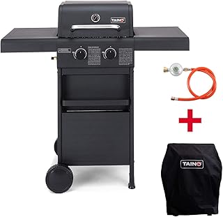 TAINO COMPACT Gasgrill Grillwagen Griller BBQ Edelstahl-Brenner Gas-Grill schwarz Balkon City (2+0 mit Zubehör, Schwarz)