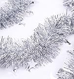 iPEGTOP 3 Pcs 6.5 Ft Christmas Tinsel Garland, Sparkle Holiday Party Ceiling Tree Decorations Star Moon Hanging Ornaments, Silver